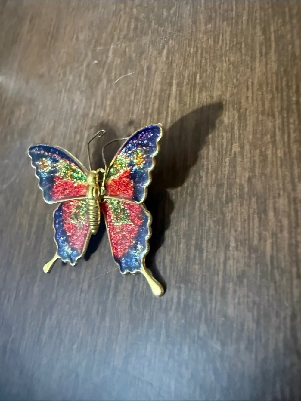 Enamel Butterfly Brooch Pin Colorful Multicolor Glitter Gold Tone